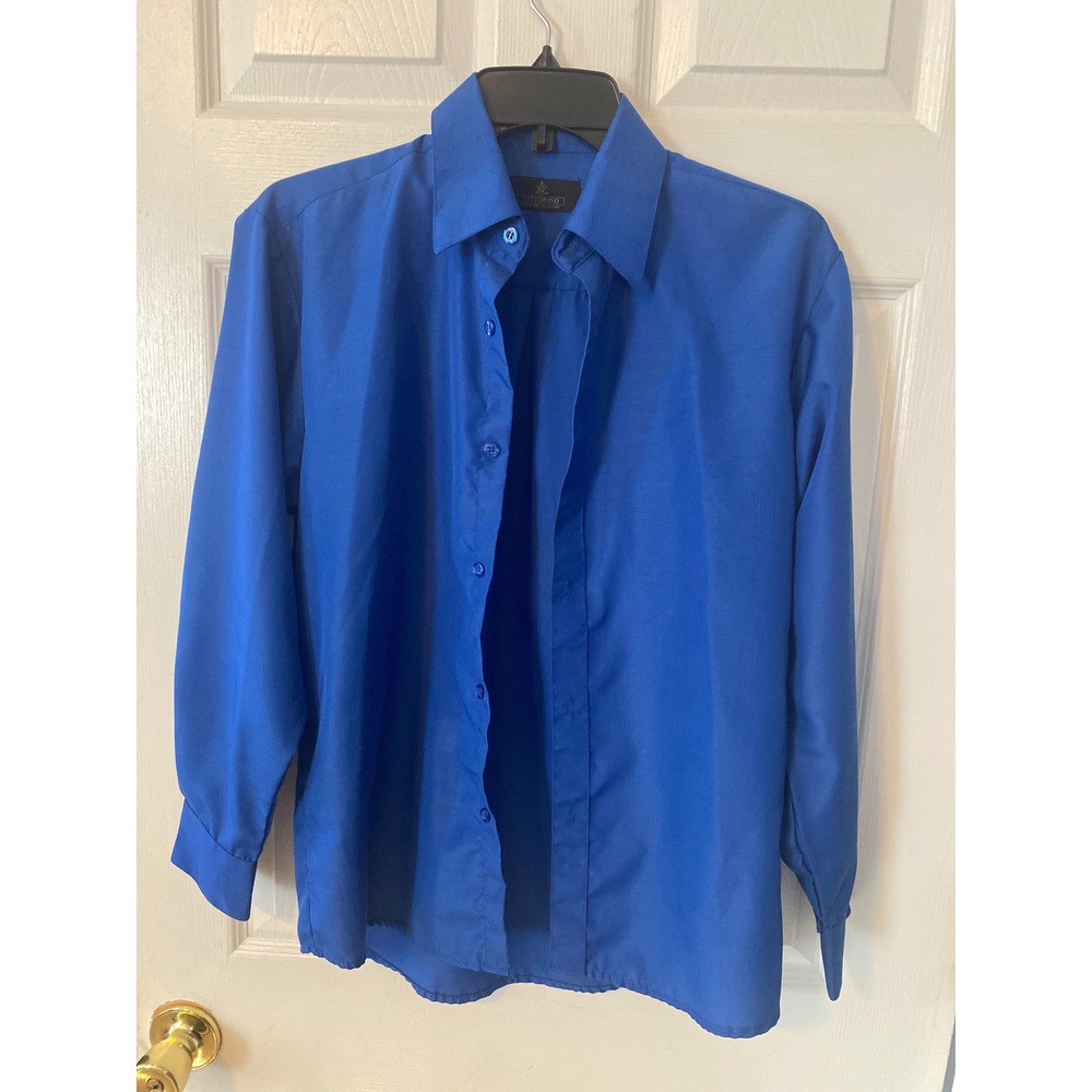 Vittorino Boys Royal Blue Long Sleeve Button Down Dress Shirt Formal Size 14